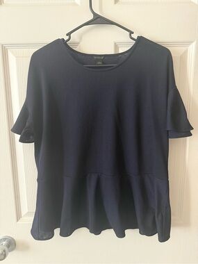 Ann Taylor Navy Ruffled Hem Short Sleeve Top
